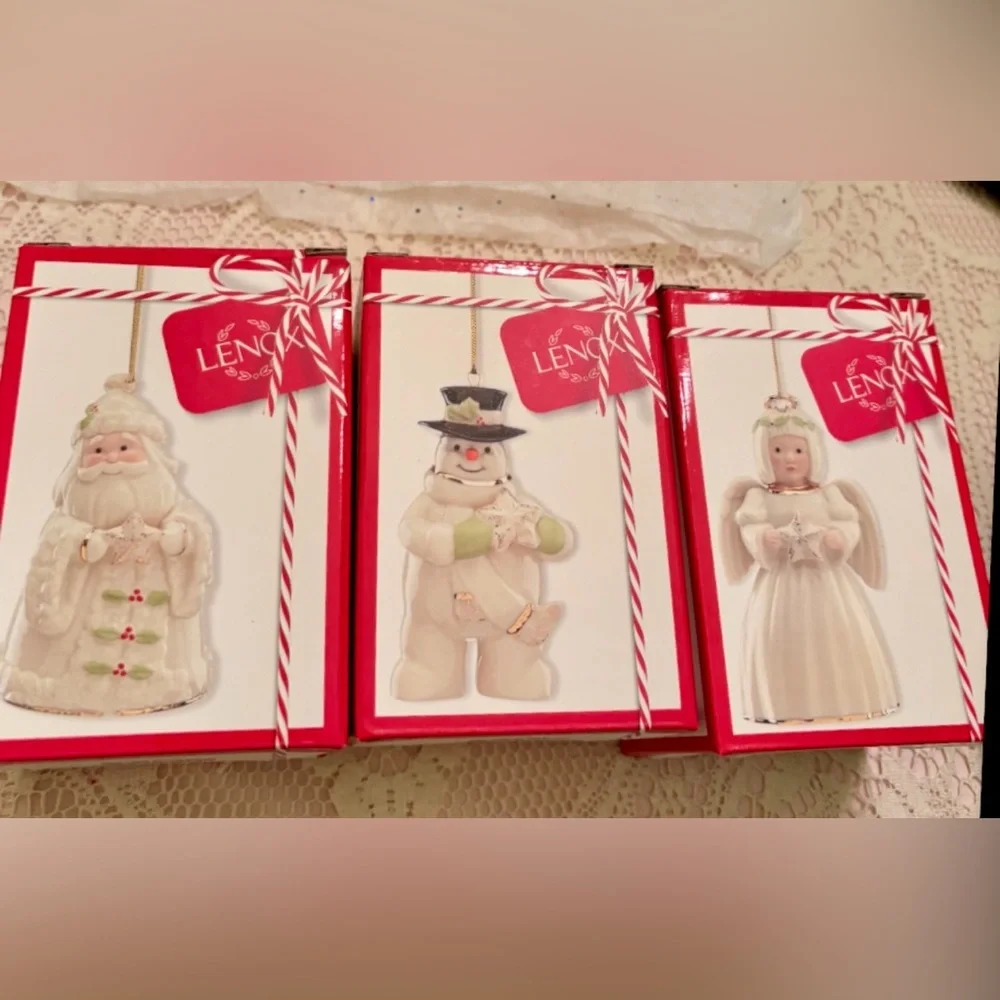 LENOX🎄HOLIDAY CHEER WITH BOXES🎄SET OF 3 PORCELAIN ORNAMENTS SANTA SNOWMAN ANGEL - Picture 8 of 16